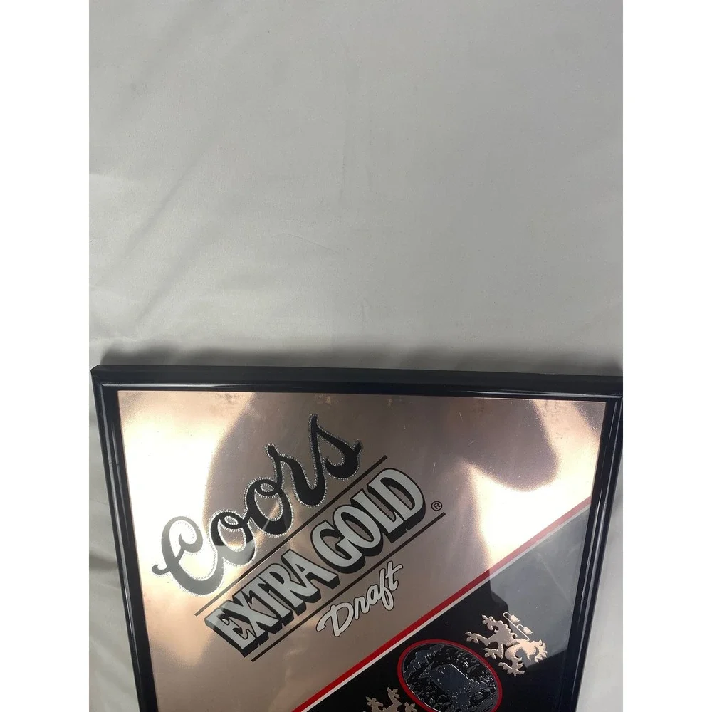 Coors Extra Gold Draft Bar Mirror 16x16 Gold Black Acryl Etch Sign 1993 Vintage